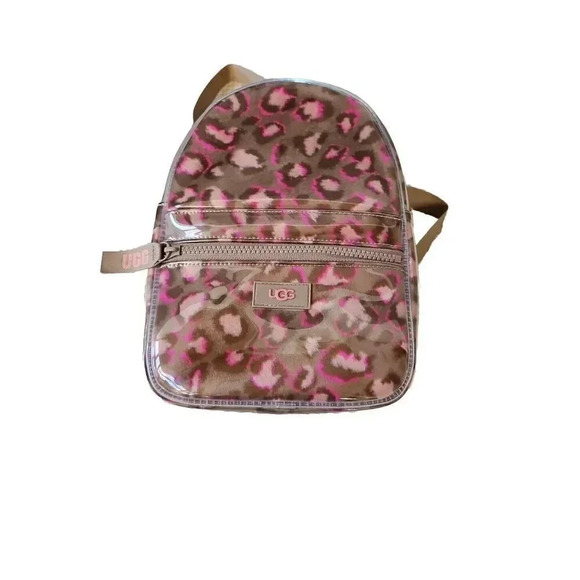 UGG Dannie II Mini Backpack Clear/Med Pink Leopard Faux Fur Dust Bag NWOT - Picture 1 of 9